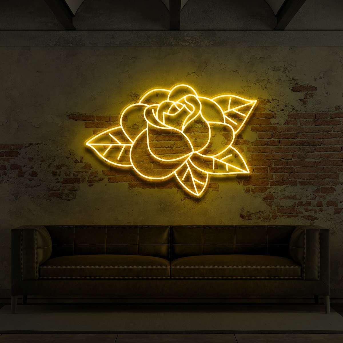 "Old School Rose" Neon Sign for Tattoo Parlours 60cm (2ft) / Yellow / LED Neon by Neon Icons