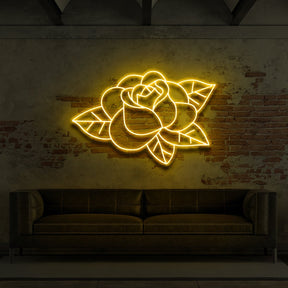 "Old School Rose" Neon Sign for Tattoo Parlours 60cm (2ft) / Yellow / LED Neon by Neon Icons