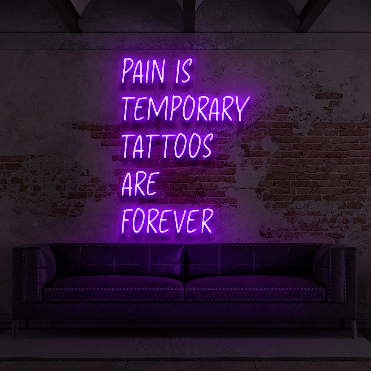 "Pain is Temporary, Tattoos Are Forever" Neon Sign for Tattoo Parlours 60cm (2ft) / Purple / LED Neon by Neon Icons