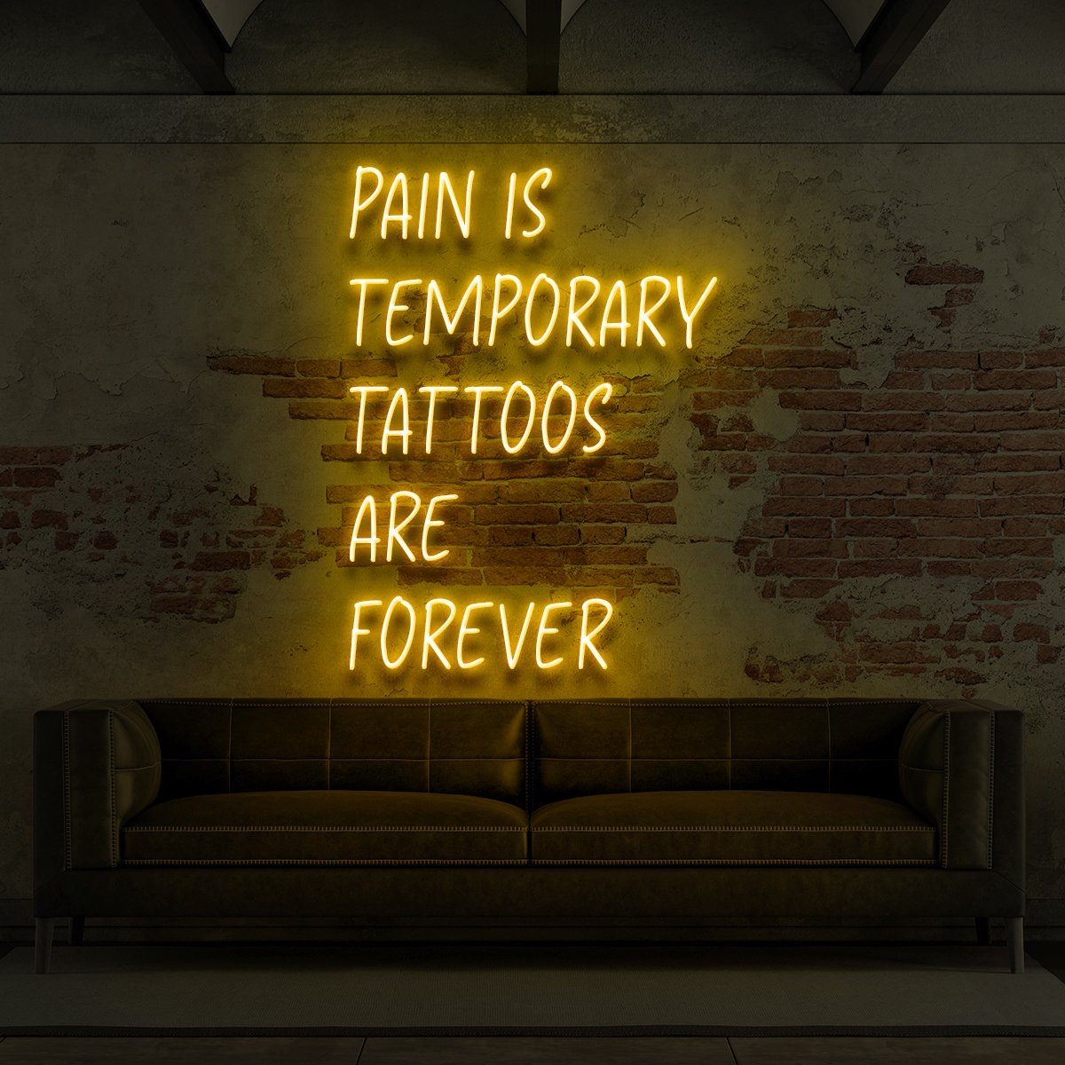 "Pain is Temporary, Tattoos Are Forever" Neon Sign for Tattoo Parlours 60cm (2ft) / Yellow / LED Neon by Neon Icons