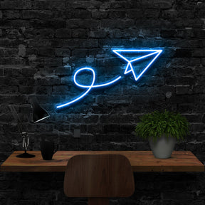 "Paper Plane" Neon Sign 40cm (1.3ft) / Ice Blue / LED Neon by Neon Icons