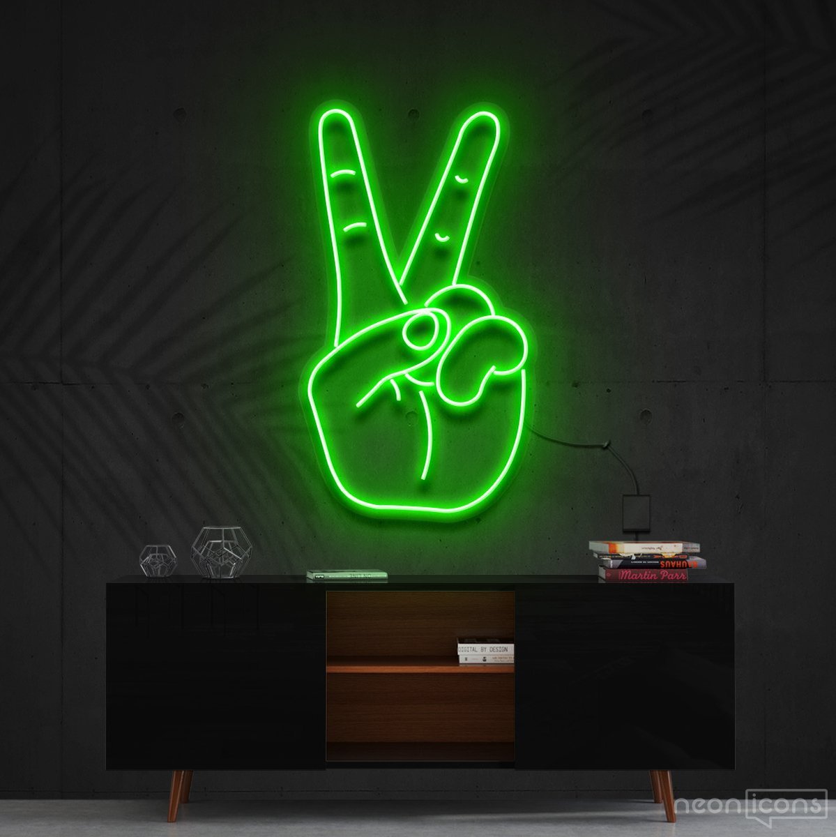 "Peace Sign" Neon Sign 60cm (2ft) / Green / Cut to Shape by Neon Icons