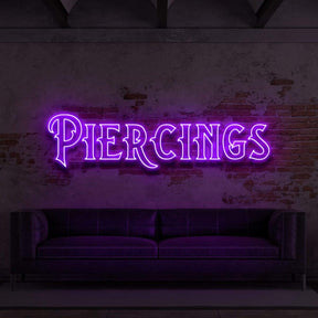 "Piercings" Neon Sign for Tattoo Parlours 90cm (3ft) / Purple / LED Neon by Neon Icons