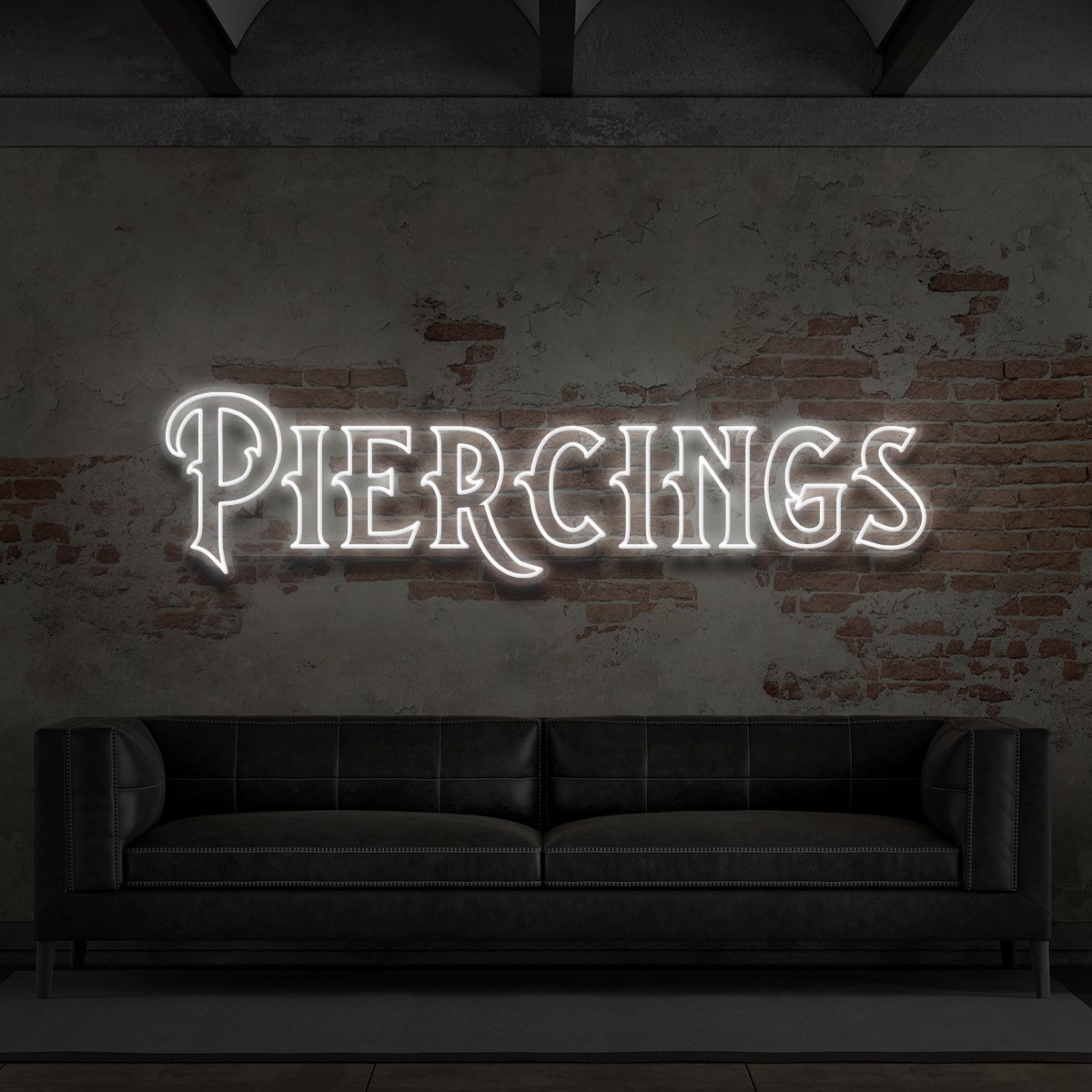 "Piercings" Neon Sign for Tattoo Parlours 90cm (3ft) / White / LED Neon by Neon Icons