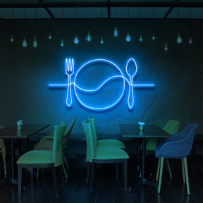 "Plate Line Art" Neon Sign for Bars & Restaurants 90cm (3ft) / Ice Blue / LED Neon by Neon Icons