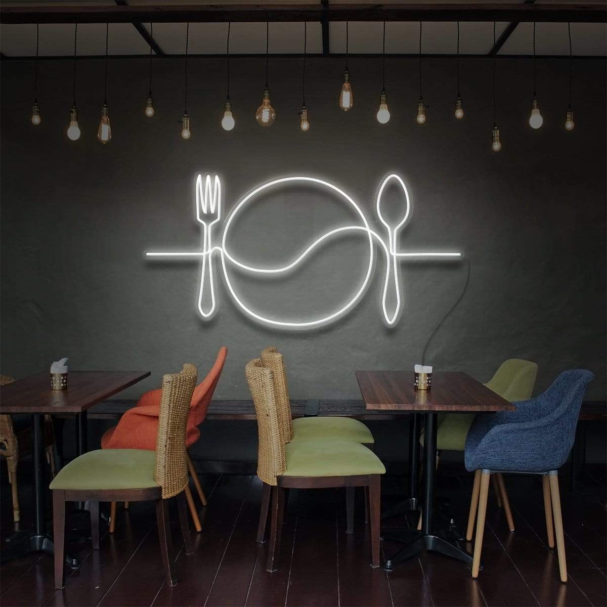 "Plate Line Art" Neon Sign for Bars & Restaurants 90cm (3ft) / White / LED Neon by Neon Icons