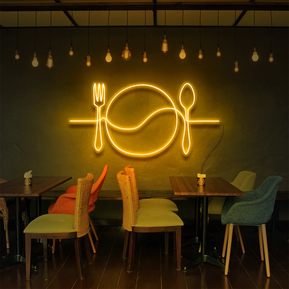 "Plate Line Art" Neon Sign for Bars & Restaurants 90cm (3ft) / Yellow / LED Neon by Neon Icons