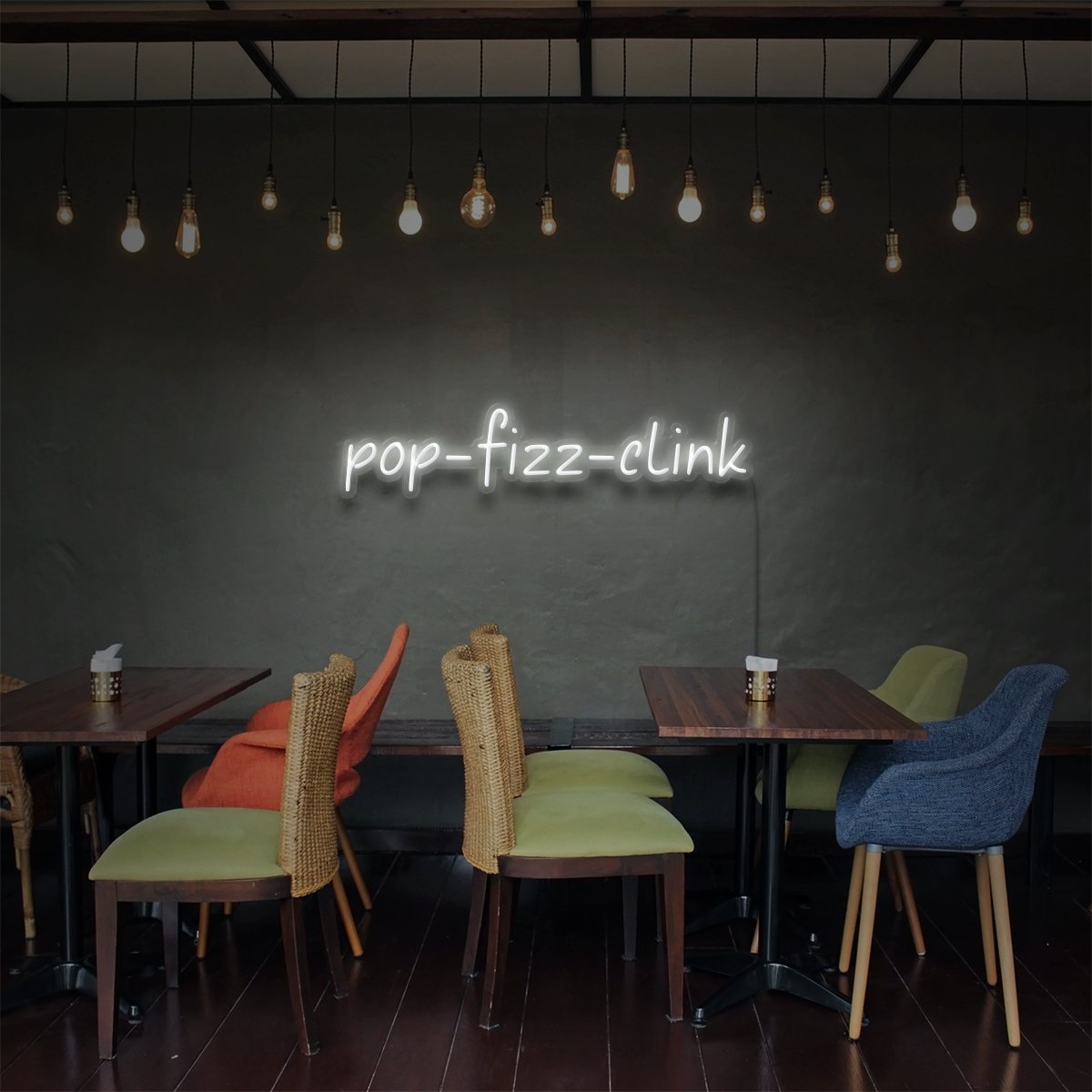 "Pop Fizz Clink" Neon Sign for Bars & Restaurants 60cm (2ft) / White / LED Neon by Neon Icons