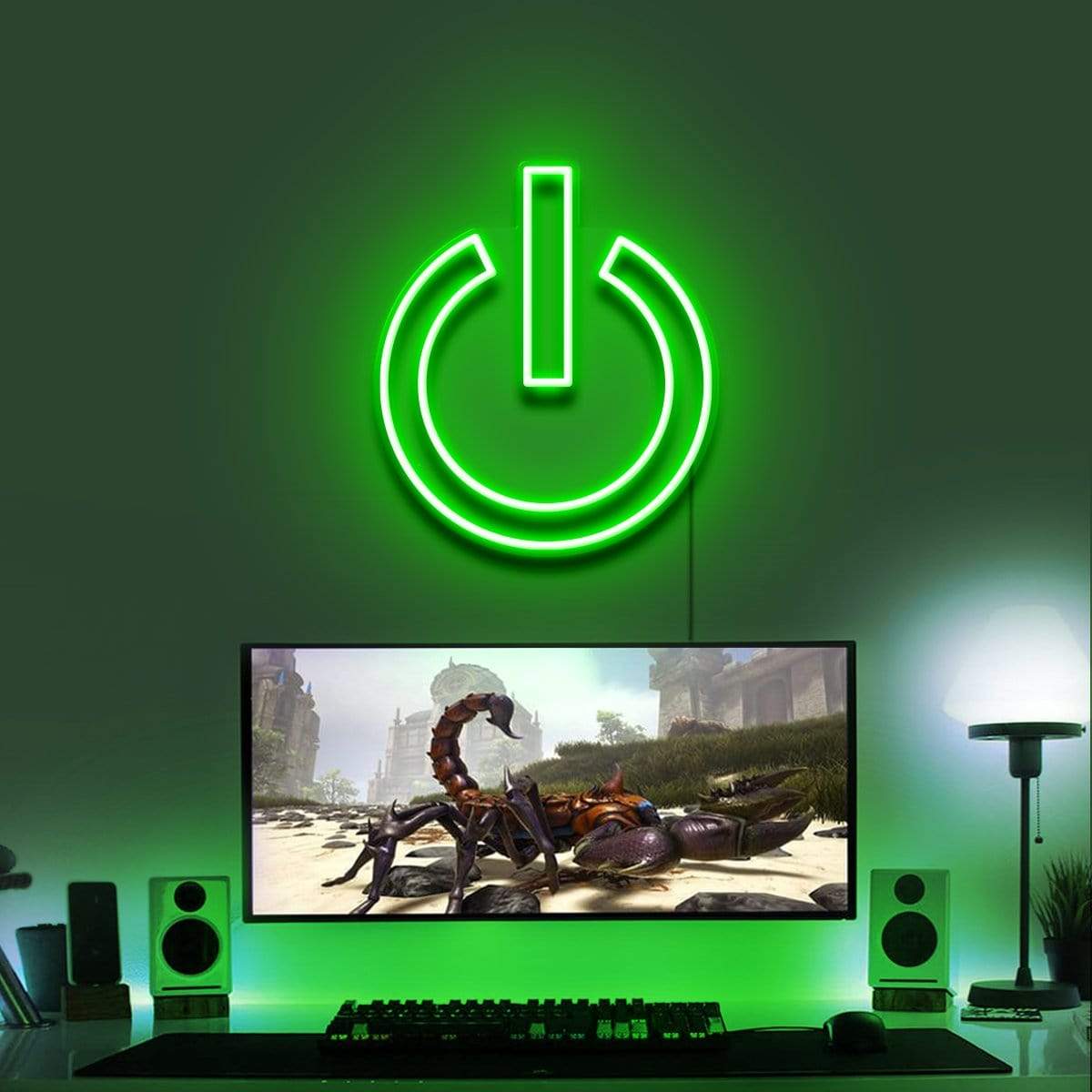 "Power Button" Gaming Neon Sign 40cm (1.3ft) / Green / LED Neon by Neon Icons