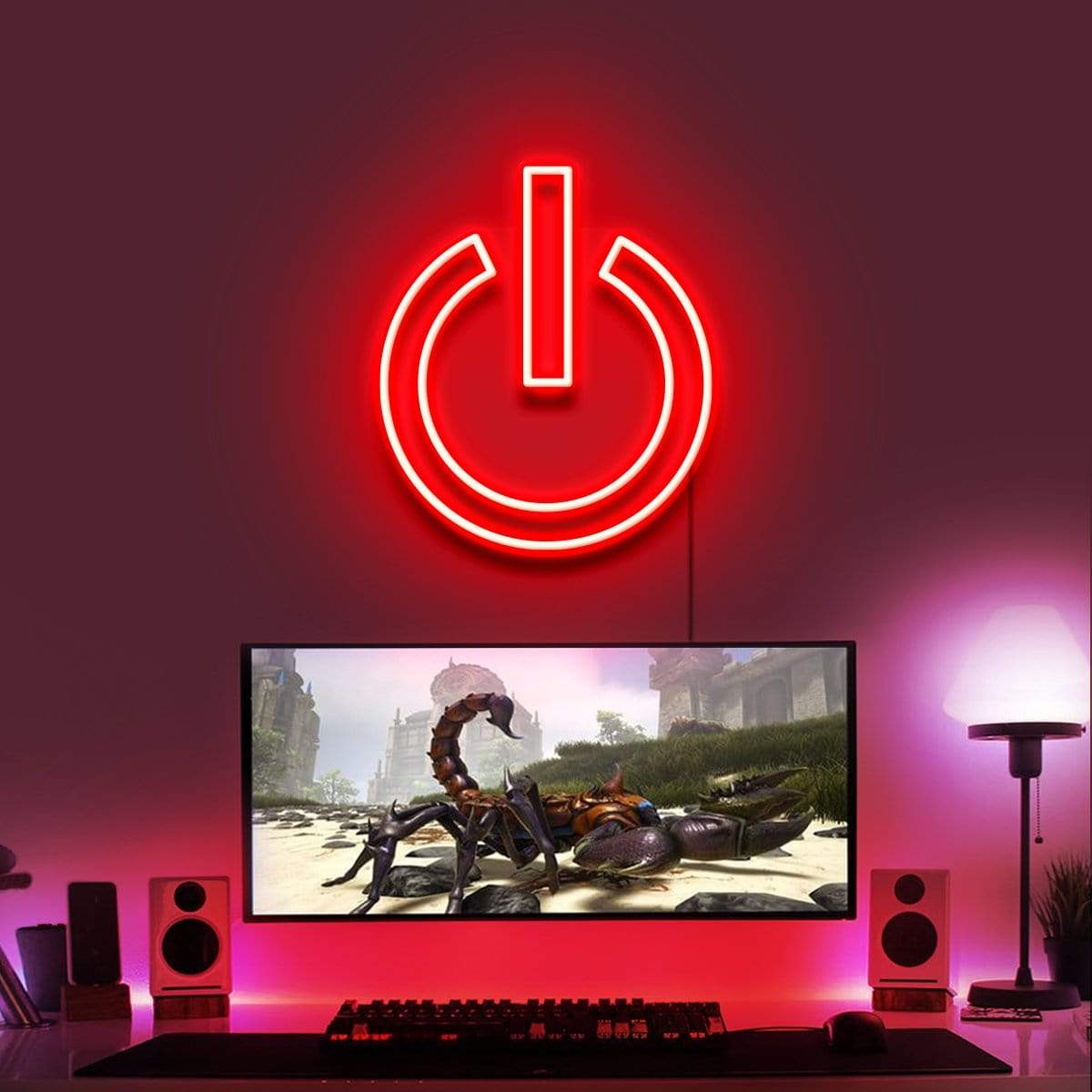 "Power Button" Gaming Neon Sign 40cm (1.3ft) / Red / LED Neon by Neon Icons