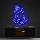 "Praying Hands" Neon Sign 90cm (3ft) / Blue / Cut to Shape by Neon Icons