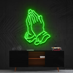 "Praying Hands" Neon Sign 90cm (3ft) / Green / Cut to Shape by Neon Icons