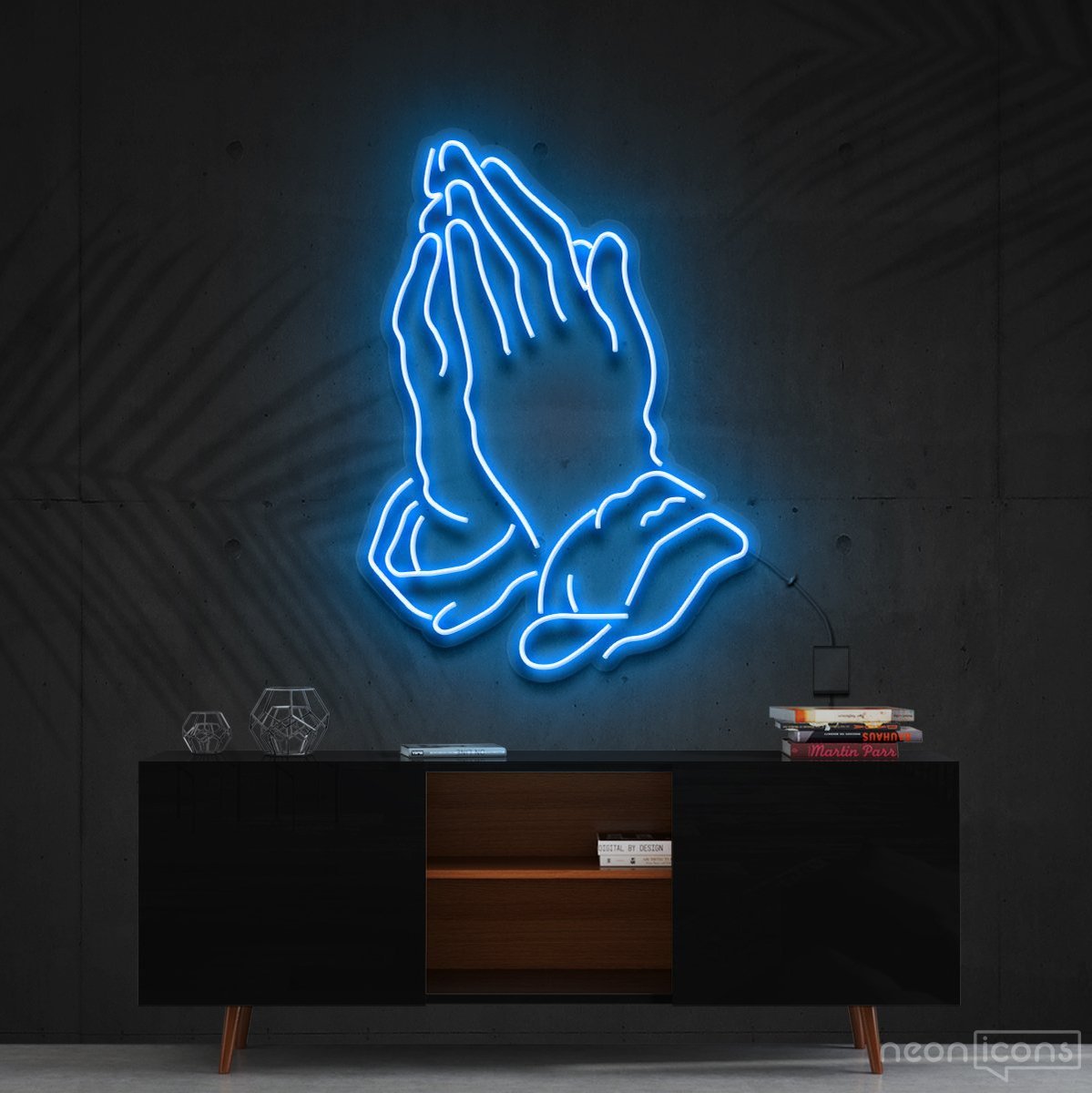 "Praying Hands" Neon Sign 90cm (3ft) / Ice Blue / Cut to Shape by Neon Icons