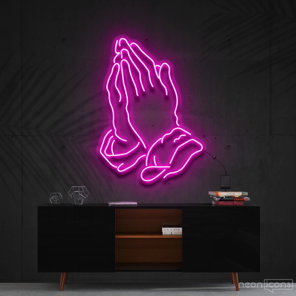 "Praying Hands" Neon Sign 90cm (3ft) / Pink / Cut to Shape by Neon Icons