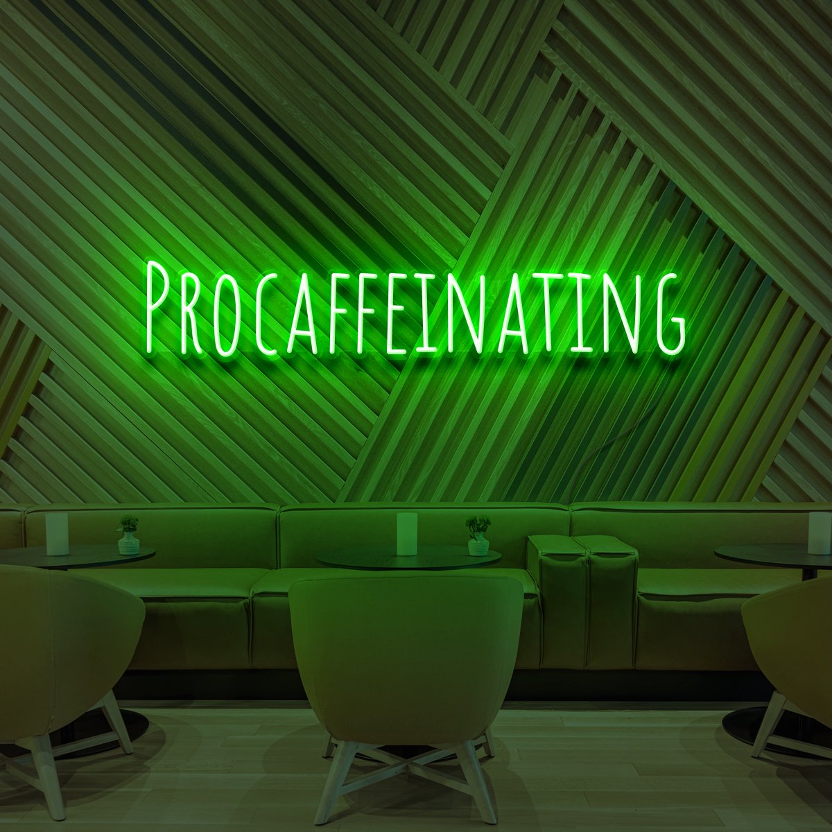 "Procaffeinating" Neon Sign for Cafés 60cm (2ft) / Green / LED Neon by Neon Icons