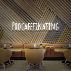 "Procaffeinating" Neon Sign for Cafés 60cm (2ft) / White / LED Neon by Neon Icons