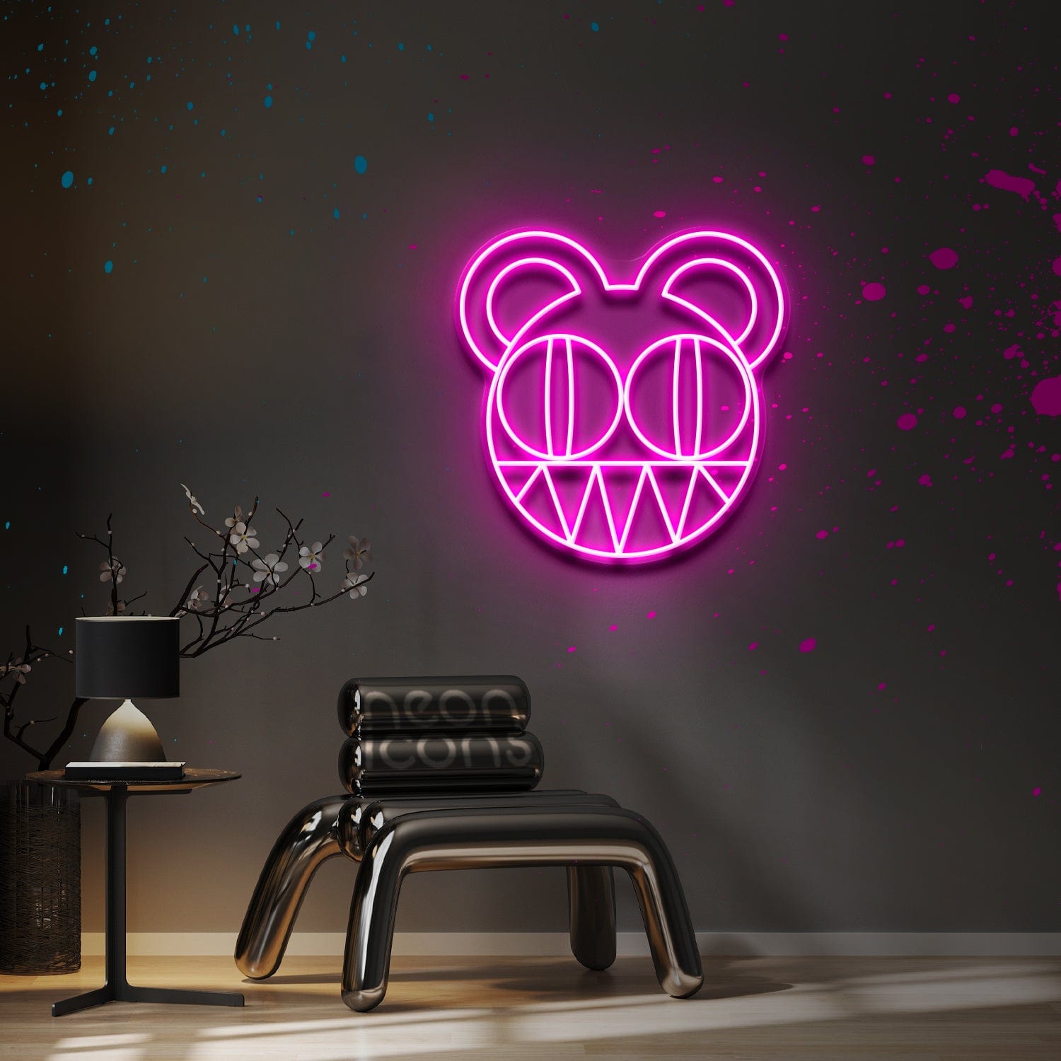 "Radiohead Bear" Custom Neon Sign 20" x 20" / Pink / LED Neon & Cut to Shape by Neon Icons