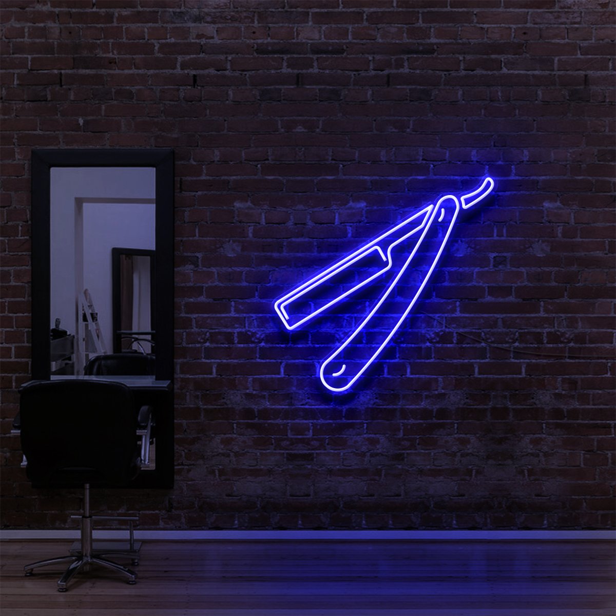 "Razor Blade" Neon Sign for Hair Salons & Barbershops 60cm (2ft) / Blue / LED Neon by Neon Icons