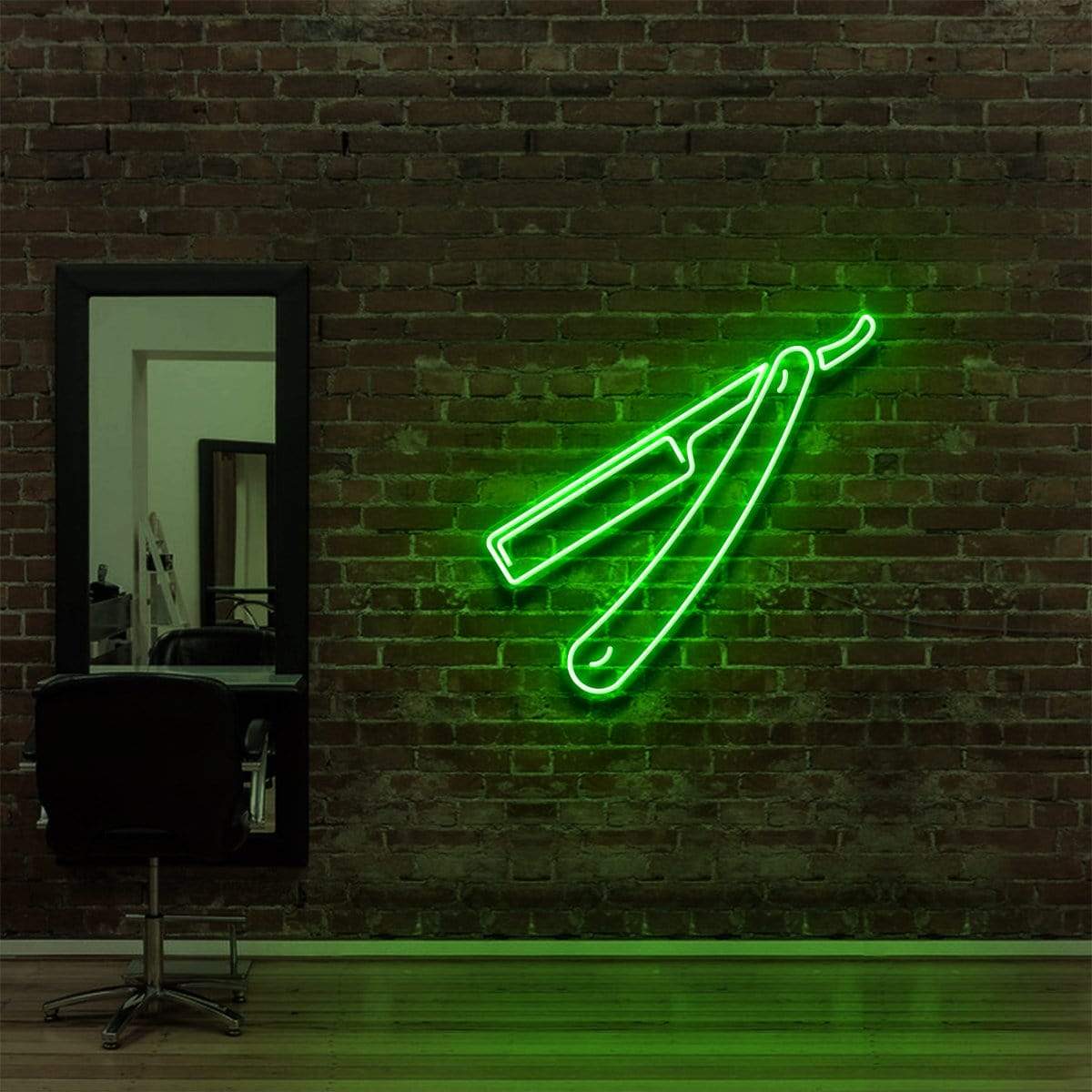 "Razor Blade" Neon Sign for Hair Salons & Barbershops 60cm (2ft) / Green / LED Neon by Neon Icons