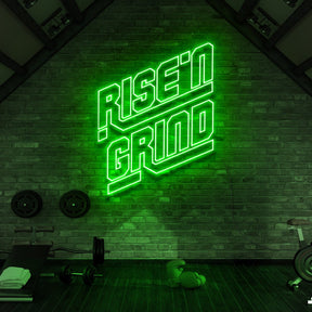 "Rise N' Grind" Neon Sign for Gyms & Fitness Studios 90cm (3ft) / Green / LED Neon by Neon Icons