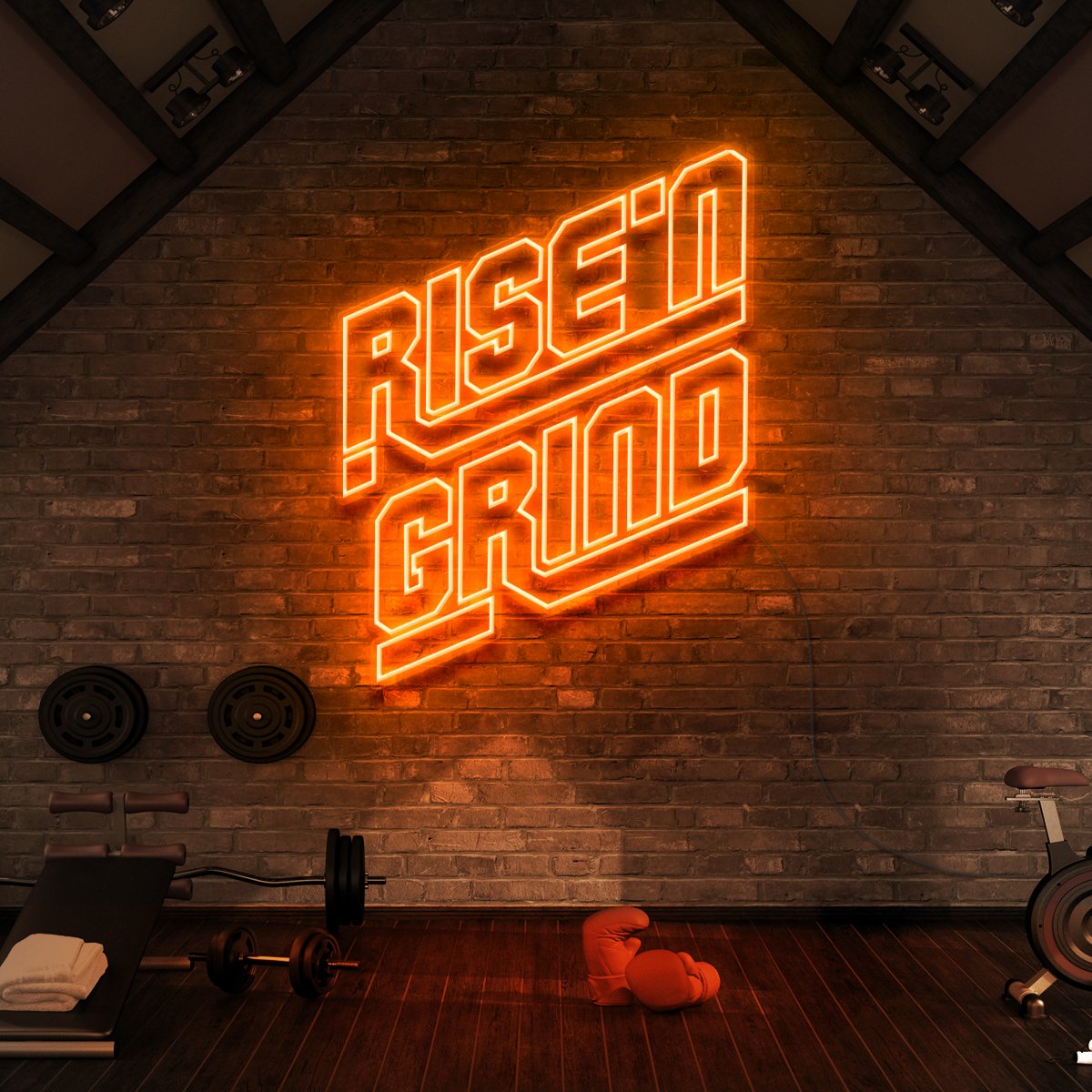 "Rise N' Grind" Neon Sign for Gyms & Fitness Studios by Neon Icons