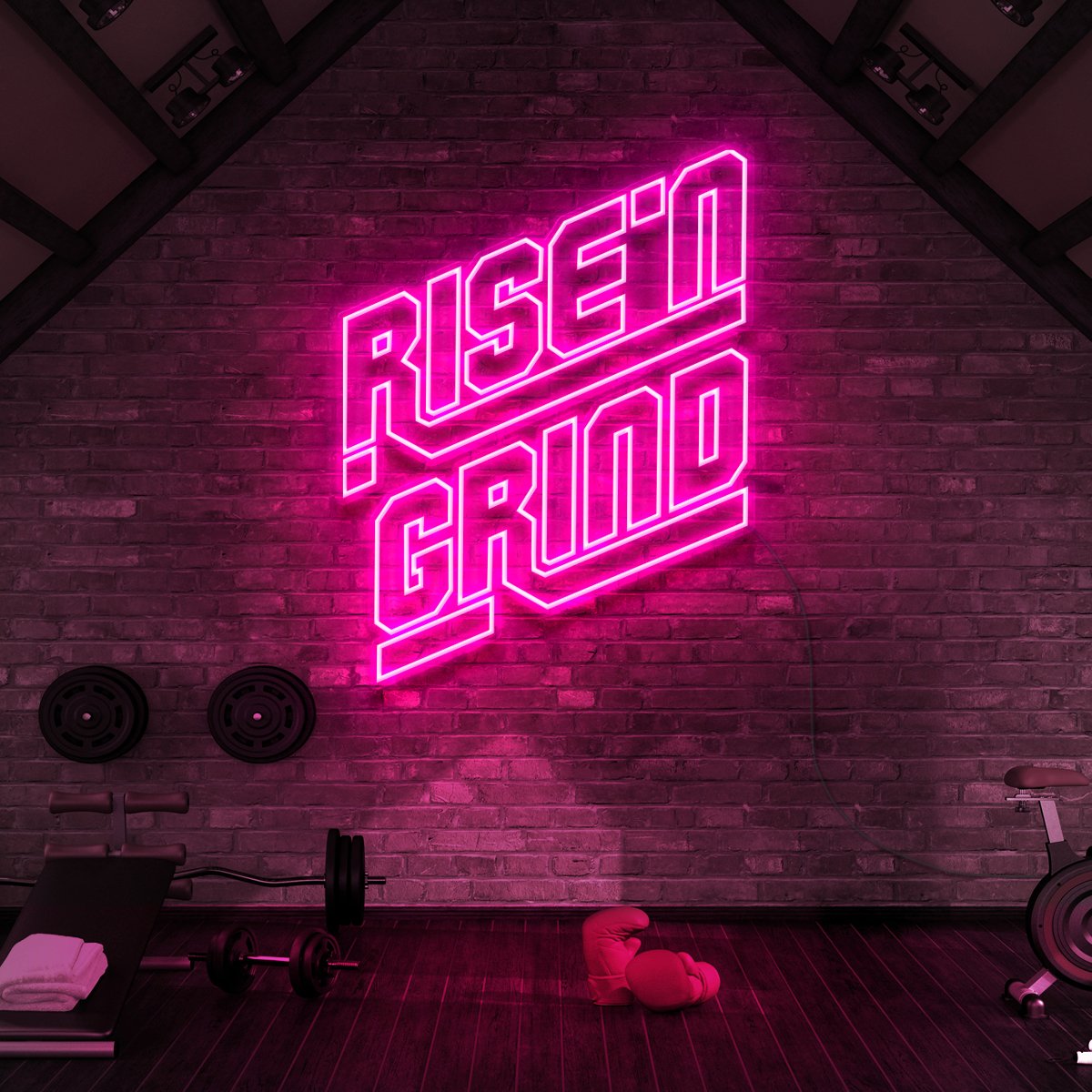 "Rise N' Grind" Neon Sign for Gyms & Fitness Studios by Neon Icons