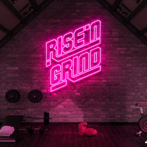 "Rise N' Grind" Neon Sign for Gyms & Fitness Studios by Neon Icons