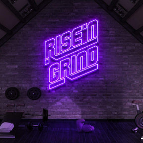 "Rise N' Grind" Neon Sign for Gyms & Fitness Studios 90cm (3ft) / Purple / LED Neon by Neon Icons