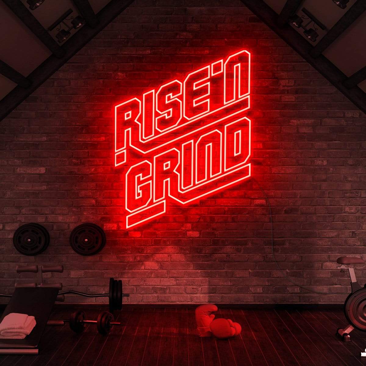 "Rise N' Grind" Neon Sign for Gyms & Fitness Studios 90cm (3ft) / Red / LED Neon by Neon Icons