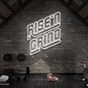 "Rise N' Grind" Neon Sign for Gyms & Fitness Studios 90cm (3ft) / White / LED Neon by Neon Icons