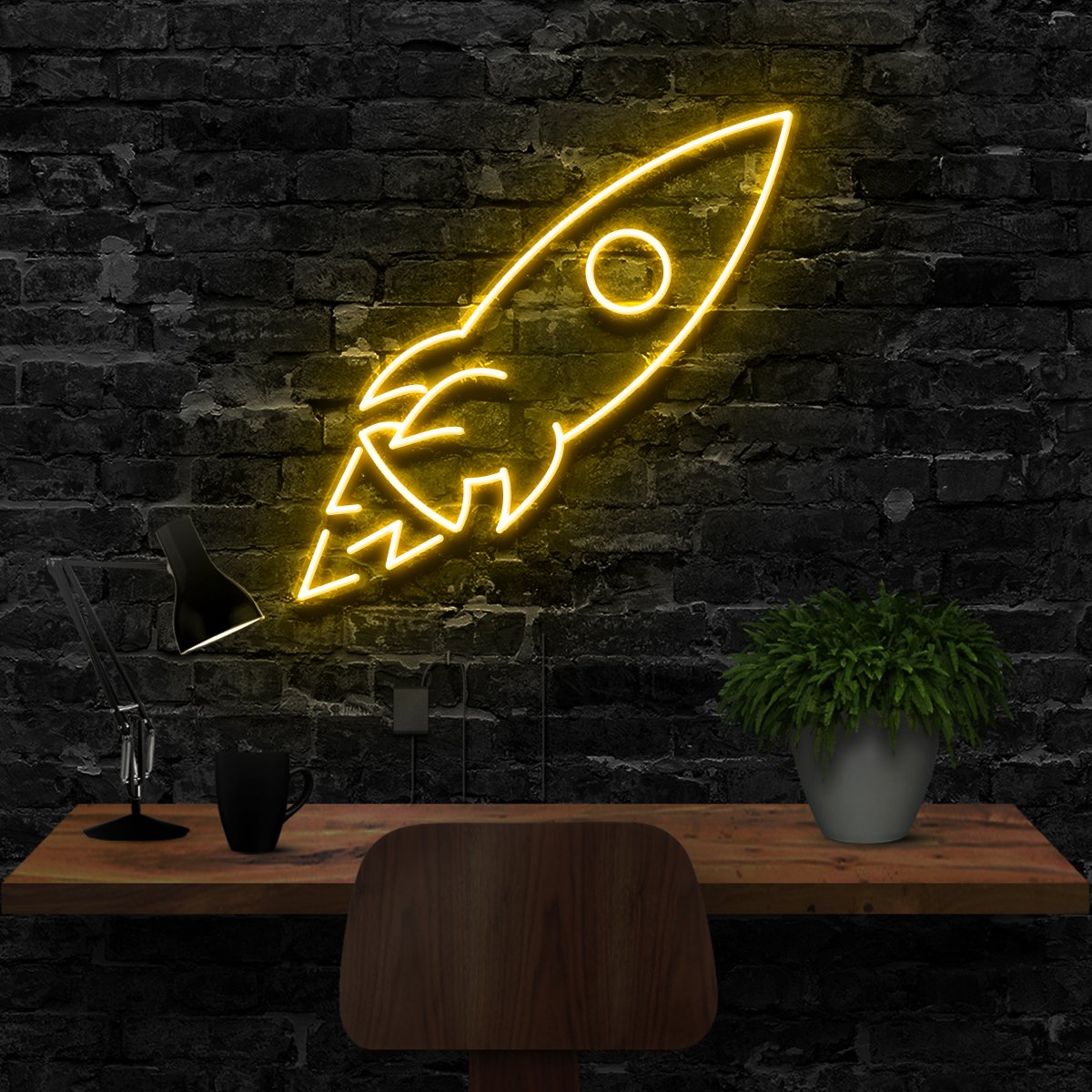 "Rocketship" Neon Sign 40cm (1.3ft) / Yellow / LED Neon by Neon Icons