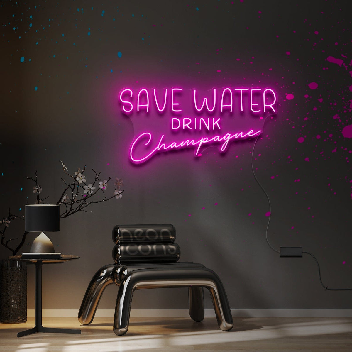 "Save Water Drink Champagne" Custom Neon Sign