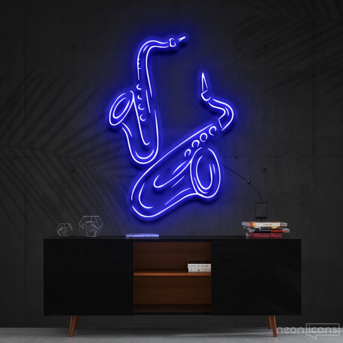 "Saxophones" Neon Sign 60cm (2ft) / Blue / Cut to Shape by Neon Icons