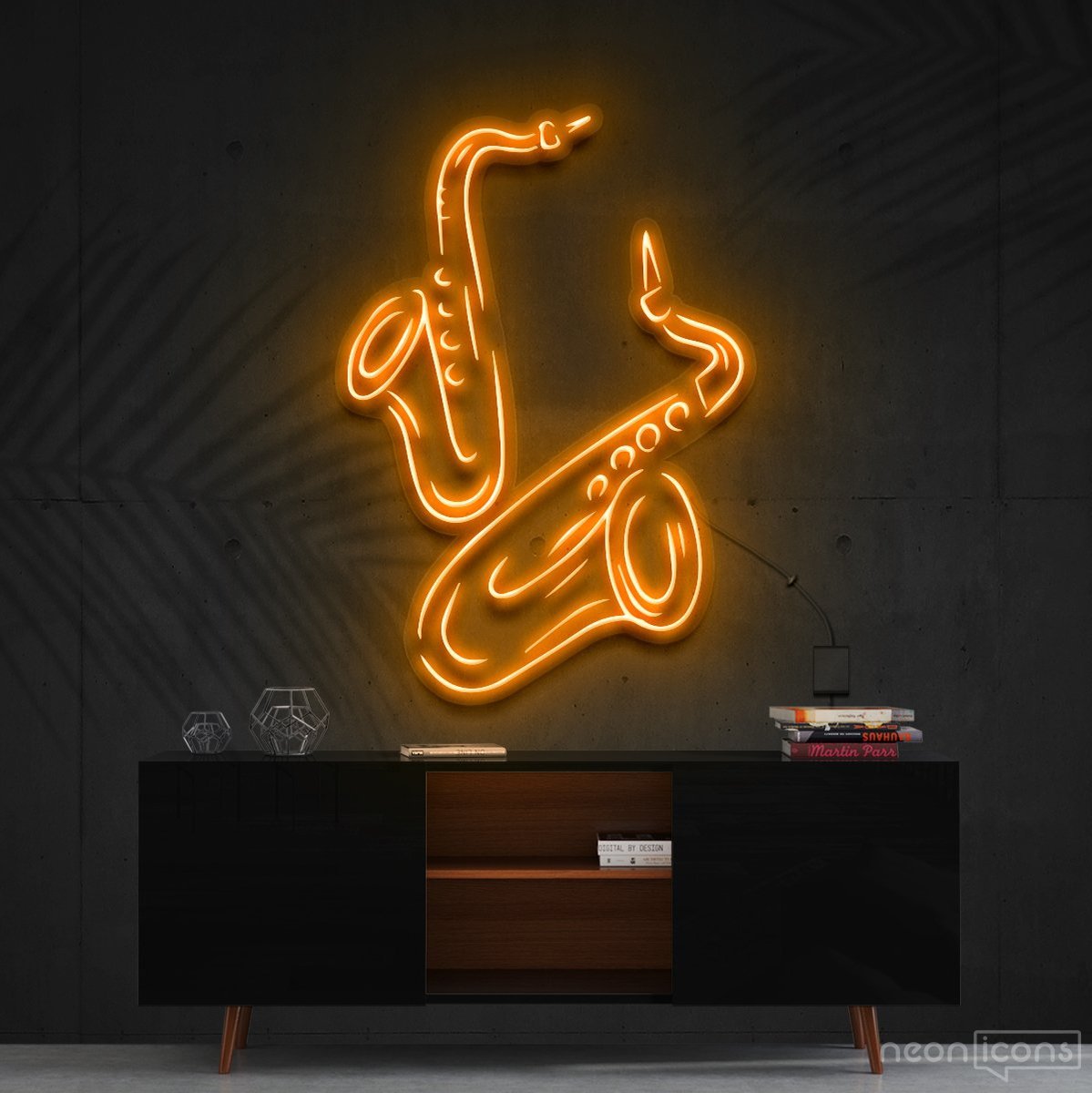 "Saxophones" Neon Sign 60cm (2ft) / Orange / Cut to Shape by Neon Icons