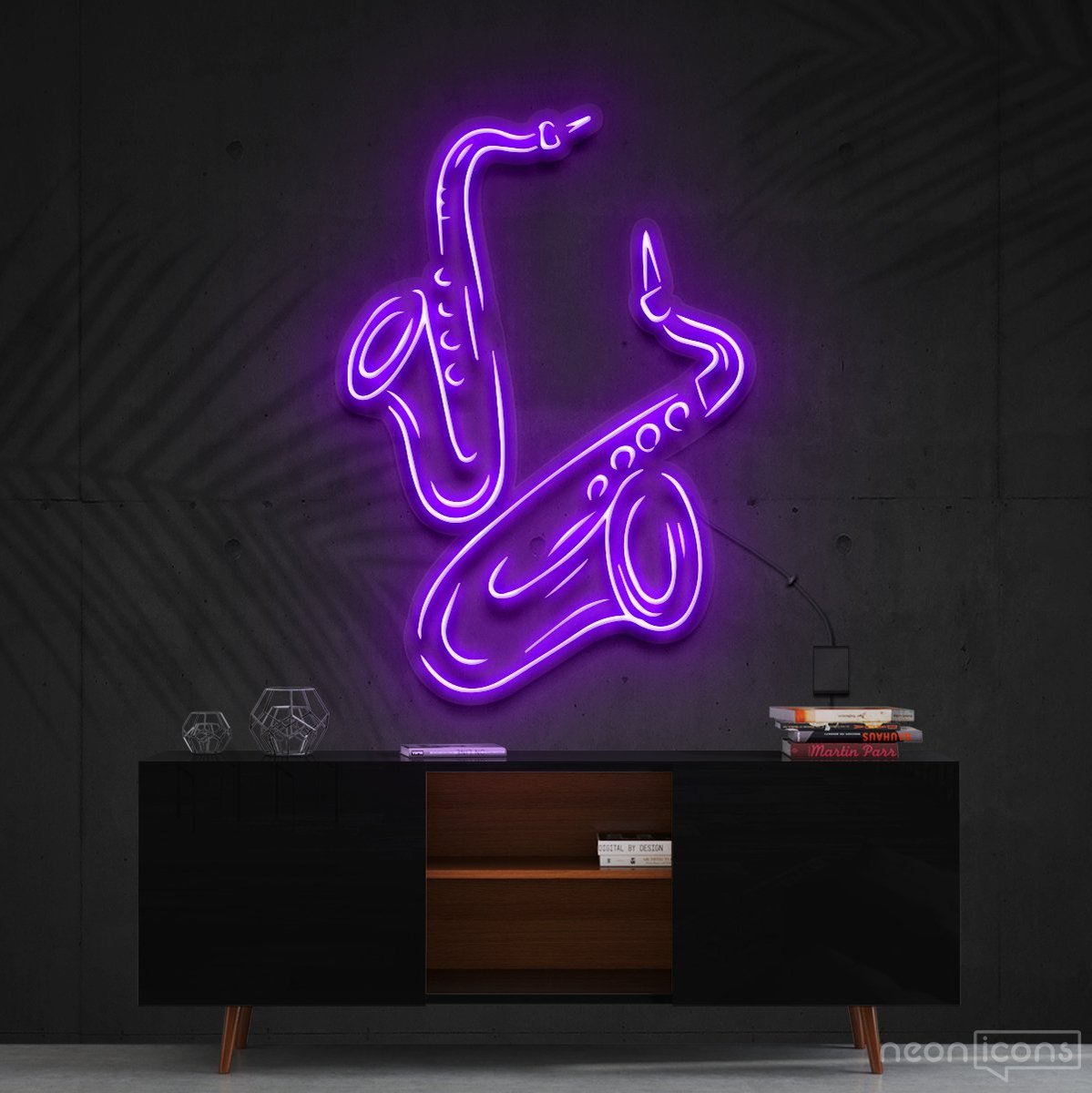 "Saxophones" Neon Sign 60cm (2ft) / Purple / Cut to Shape by Neon Icons