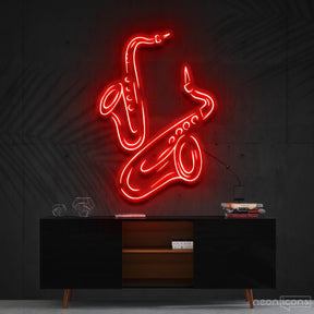 "Saxophones" Neon Sign 60cm (2ft) / Red / Cut to Shape by Neon Icons