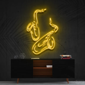 "Saxophones" Neon Sign 60cm (2ft) / Yellow / Cut to Shape by Neon Icons