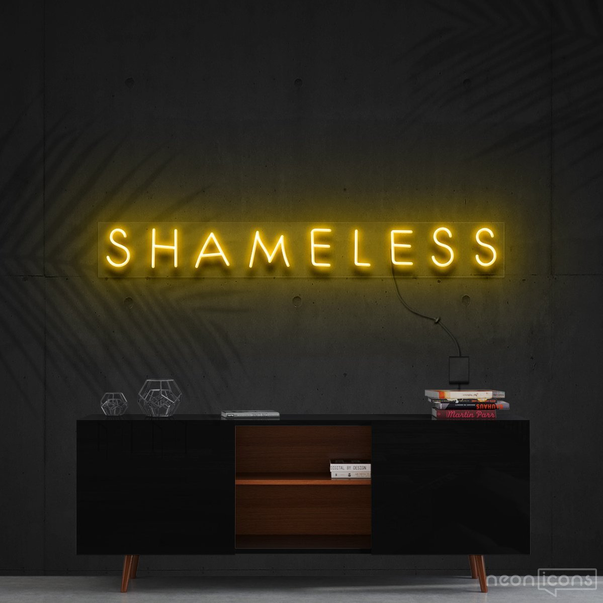 "Shameless" Neon Sign 60cm (2ft) / Yellow / Cut to Shape by Neon Icons