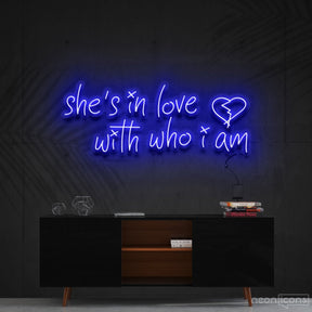 "She's In Love With Who I Am" Neon Sign 90cm (3ft) / Blue / Cut to Shape by Neon Icons