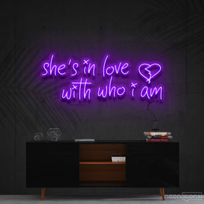 "She's In Love With Who I Am" Neon Sign 90cm (3ft) / Purple / Cut to Shape by Neon Icons