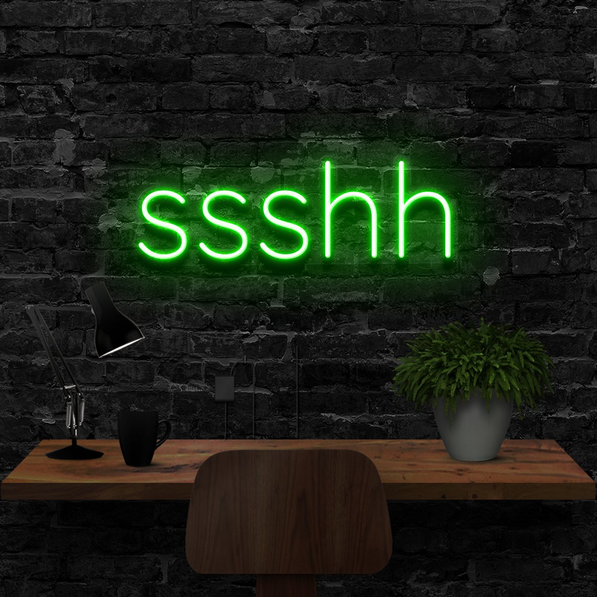 "Shush" Neon Sign 40cm (1.3ft) / Green / LED Neon by Neon Icons