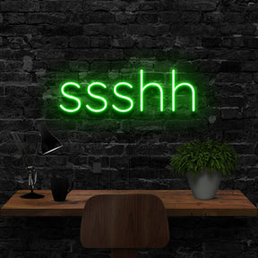 "Shush" Neon Sign 40cm (1.3ft) / Green / LED Neon by Neon Icons