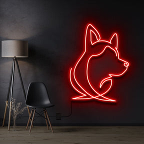 "Siberian Husky Face" Pet Neon Sign 60cm / Red / Cut to Shape by Neon Icons