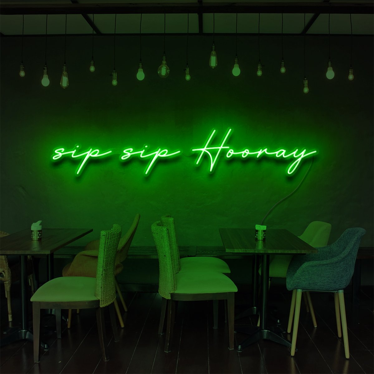 "Sip Sip Hooray" Neon Sign for Bars & Restaurants 90cm (3ft) / Green / LED Neon by Neon Icons