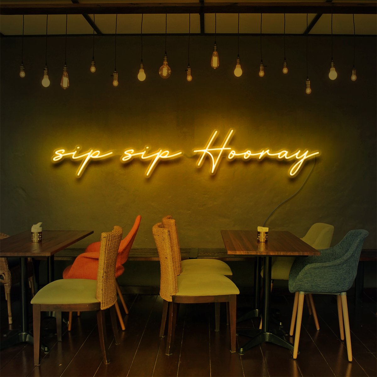 "Sip Sip Hooray" Neon Sign for Bars & Restaurants 90cm (3ft) / Yellow / LED Neon by Neon Icons