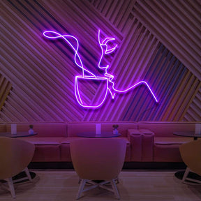 "Sipping Tea" Neon Sign for Cafés 60cm (2ft) / Purple / LED Neon by Neon Icons