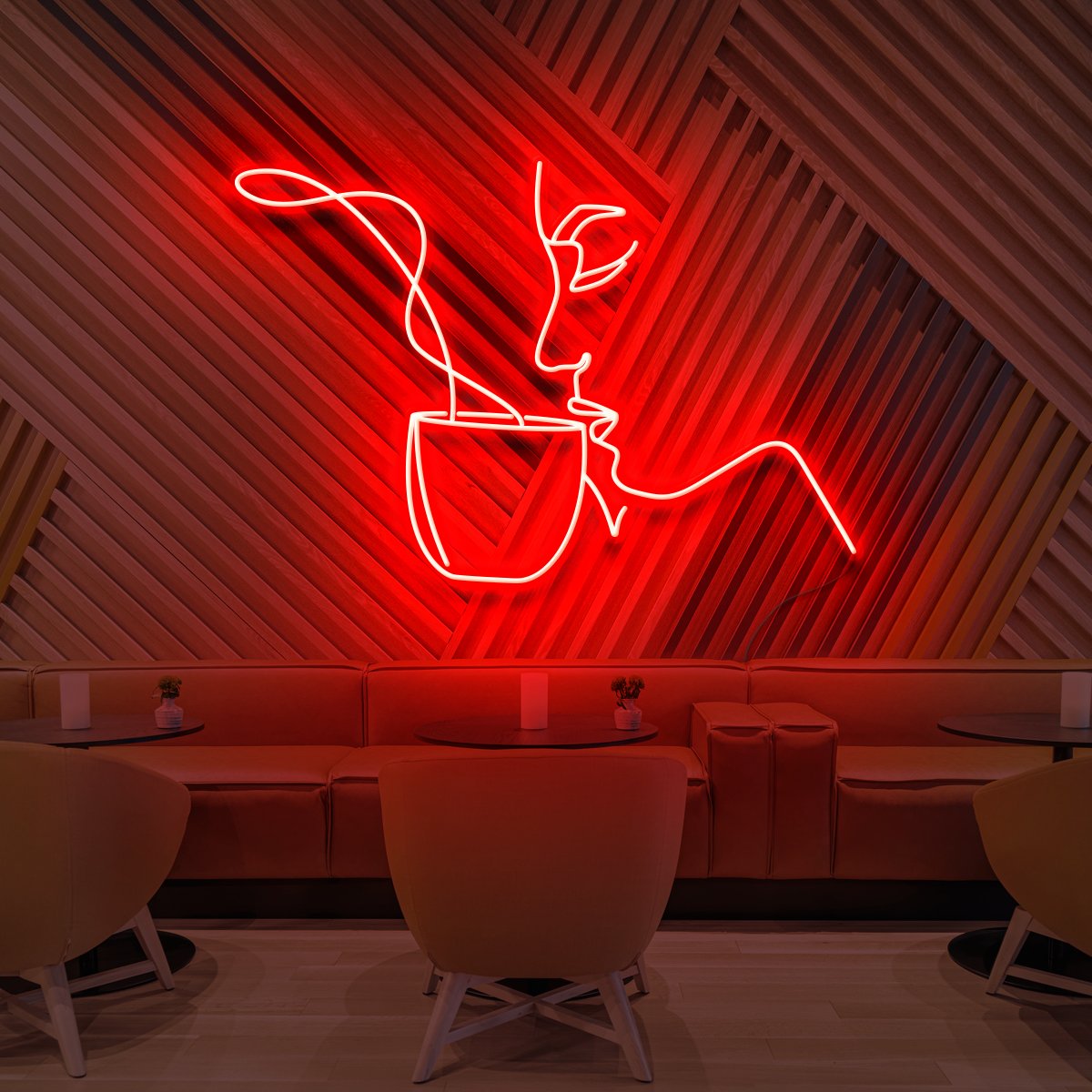 "Sipping Tea" Neon Sign for Cafés 60cm (2ft) / Red / LED Neon by Neon Icons