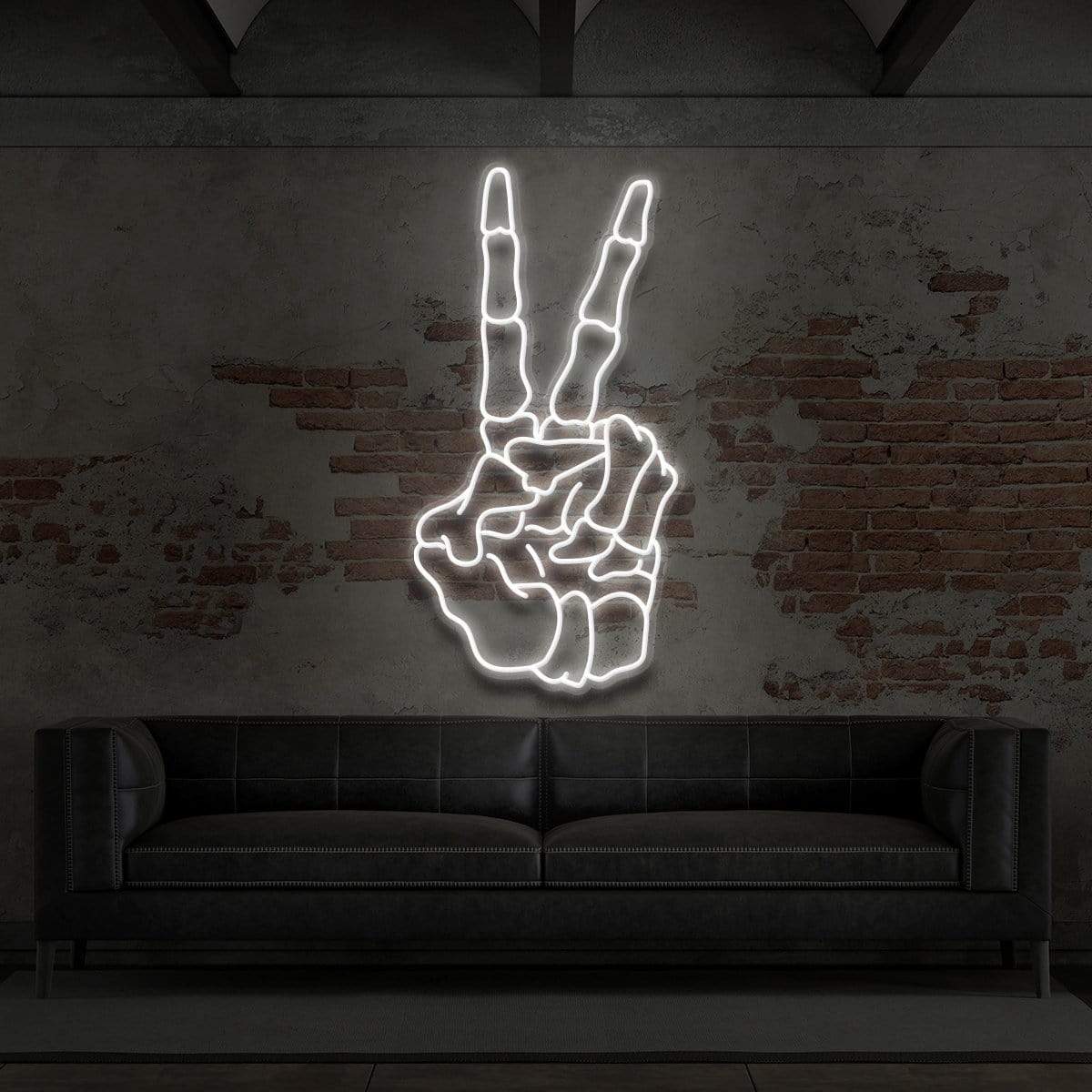 "Skeleton Peace Sign" Neon Sign for Tattoo Parlours 60cm (2ft) / White / LED Neon by Neon Icons