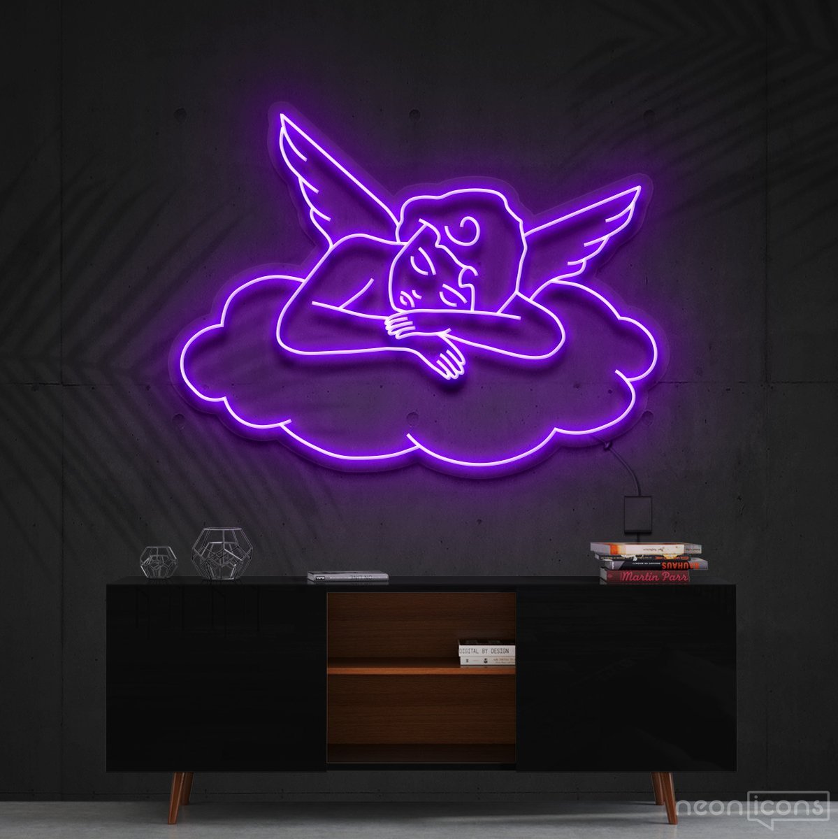 "Sleepy Cupid" Neon Sign 90cm (3ft) / Purple / Cut to Shape by Neon Icons