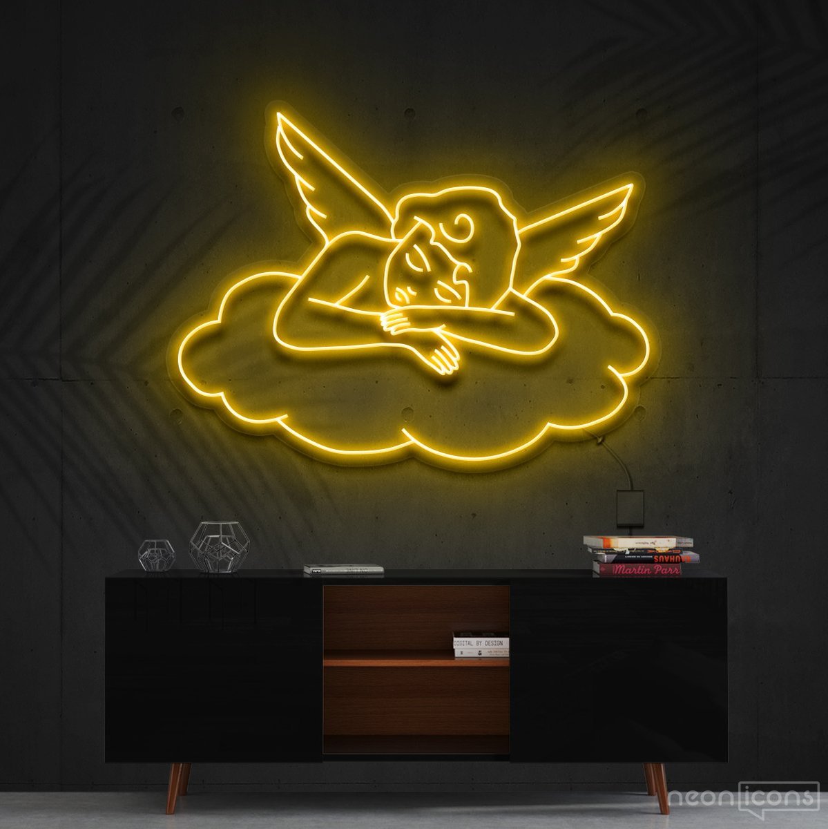 "Sleepy Cupid" Neon Sign 90cm (3ft) / Yellow / Cut to Shape by Neon Icons